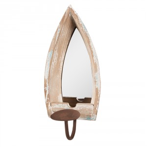 Béžový antik nástěnný svícen se zrcadlem - 15*17*36 cm