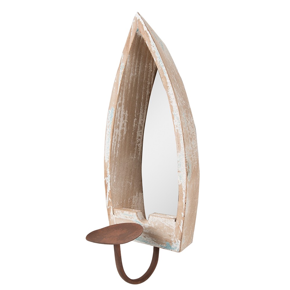 Béžový antik nástěnný svícen se zrcadlem - 15*17*36 cm Clayre & Eef Béžový antik nástěnný svícen se zrcadlem - 15*17*36 cm Clayre & Eef