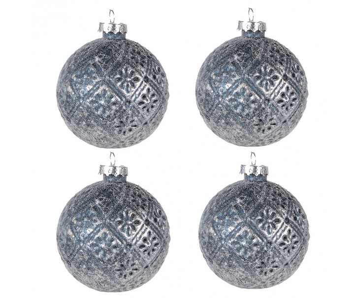 Modro-stříbrná vánoční skleněná ozdoba koule - Ø 8*8 cm Clayre & Eef