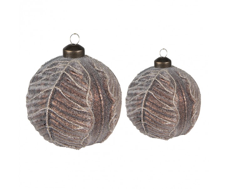 Set 2ks bronzová skleněná vánoční ozdoba koule - Ø 10*10 / Ø 8*8 cm Clayre & Eef