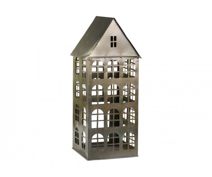 Bronzový antik kovový domek na svíčku Canie - 25*24*60cm Chic Antique