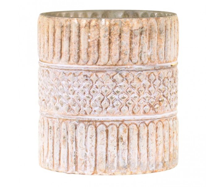 Krémovo-zlatý antik skleněný svícen na čajovou svíčku Malli - Ø 10*12 cm Chic Antique