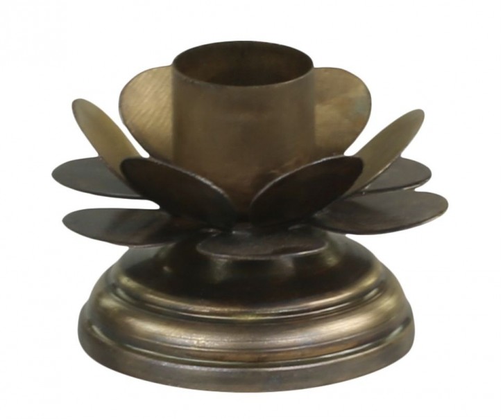Bronzový antik svícen na úzkou svíčku Flower - Ø 6*4cm Chic Antique