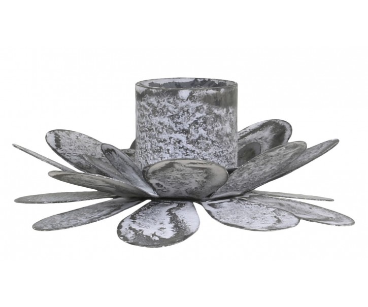 Zinkový antik svícen na úzkou svíčku Flower - 7*9*5cm Chic Antique