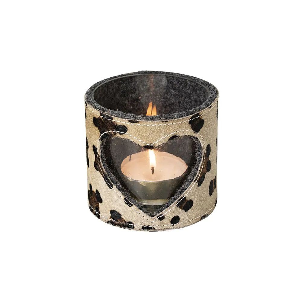 Svícen se srdcem zdobený kůží se vzorem Leopard - 11,5*11,5*10,5cm Mars & More Svícen se srdcem zdobený kůží se vzorem Leopard - 11,5*11,5*10,5cm Mars & More