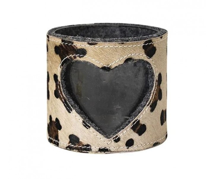 Svícen zdobený kůží se vzorem Leopard - 11,5*11,5*10,5cm Mars & More 