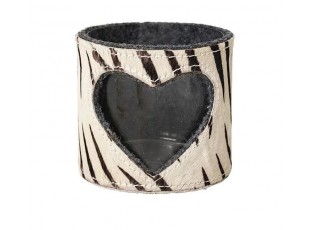 Svícen se srdcem zdobený kůží se vzorem Zebra - 11,5*11,5*10,5cm