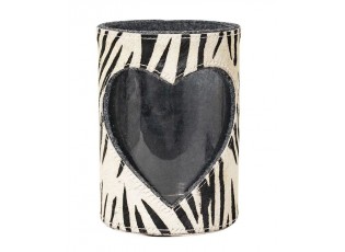 Svícen se srdcem zdobený kůží se vzorem Zebra - 14,5*14,5*20,5cm