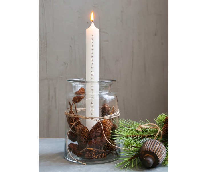 Bílá antik adventní svíčka s čísly Advent Candle - Ø 3*29cm / 20h Chic Antique