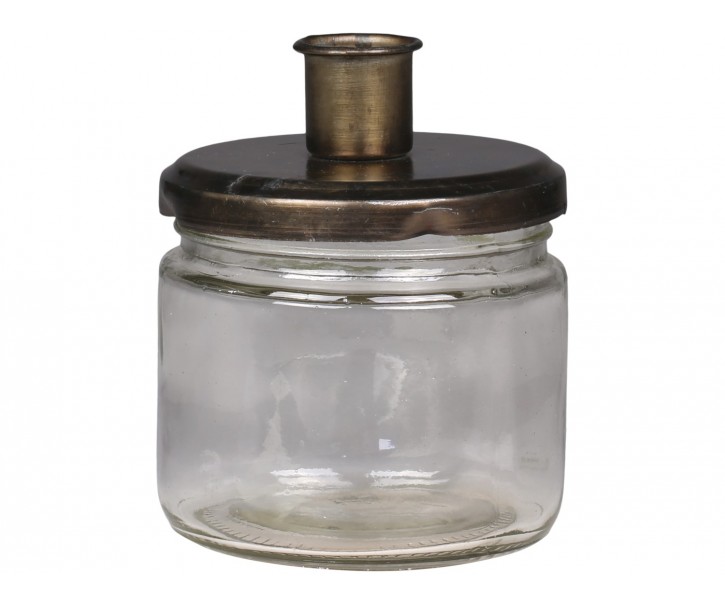 Bronzový antik svícen na úzkou svíčku se skleničkou Fancio - Ø 8*10cm Chic Antique
