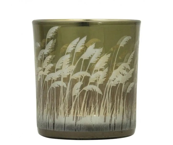 Zlatý skleněný svícen s trávou Palm grass vel.S - Ø 7*8cm Mars & More 
