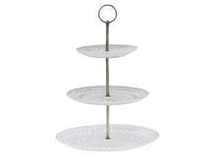 Skleněný 3-patrový etažér se zdobením Lace glass - Ø 26*35 cm