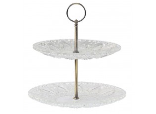 Skleněný 2-patrový etažér se srdíčky Heart glass - Ø 22*24 cm