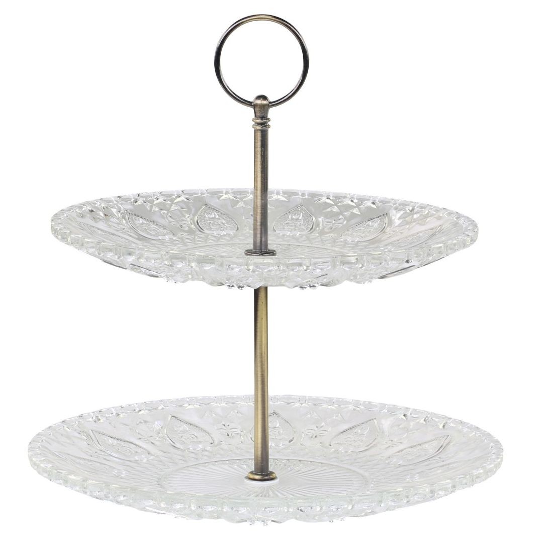 Skleněný 2-patrový etažér se srdíčky Heart glass - Ø 22*24 cm