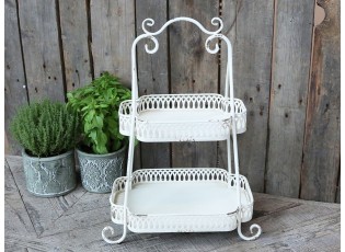 Krémový antik kovový 2-patrový etažér Edgio - 38*25*54 cm