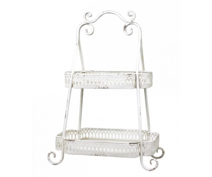 Krémový antik kovový 2-patrový etažér Edgio - 38*25*54 cm Chic Antique