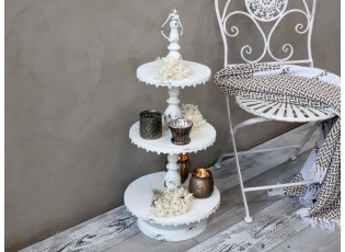 Krémový antik dekorační kovový etažér Lace edges - Ø36*83cm