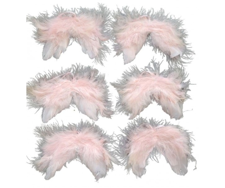 Set 6ks růžová andělská křídla z peříček - 10*10 cm Ostatn&iacute;