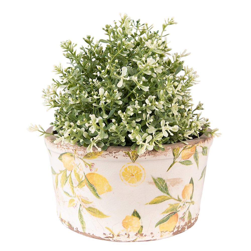 Béžový keramický obal na květináč s citróny Lemonio M - Ø16*9 cm Clayre & Eef Béžový keramický obal na květináč s citróny Lemonio M - Ø16*9 cm Clayre & Eef