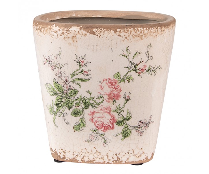 Keramický obal na květináč s růžemi Rossia S - 13*13*12 cm Clayre & Eef