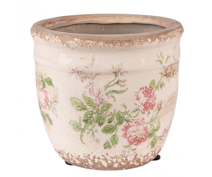 Keramický obal na květináč s růžemi Rossia S - Ø 12*11 cm Clayre & Eef