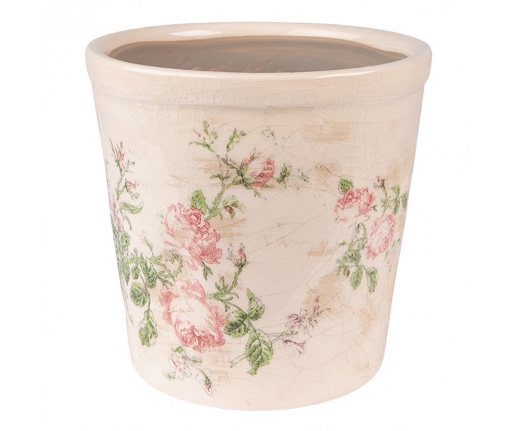 Keramický obal na květináč s růžemi Rossia M - Ø15*14 cm Clayre & Eef