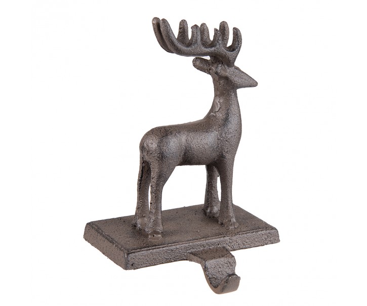 Hnědý litinový háček na punčochu socha jelena - 13*11*21 cm Clayre & Eef