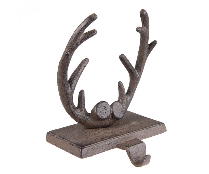 Hnědý litinový háček na punčochu paroží - 13*12*18 cm Clayre & Eef