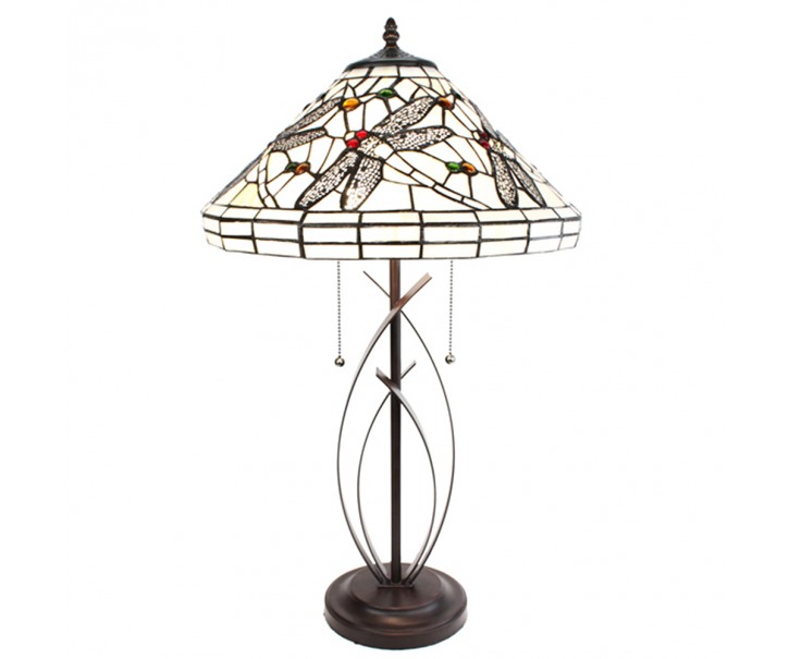 Stolní lampa Tiffany White Dragonfly - 41x69 cm E27/max 2x40W Clayre & Eef