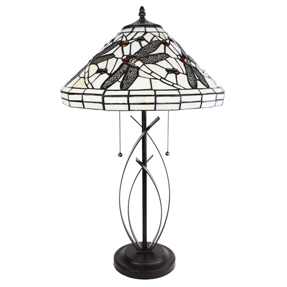 Stolní lampa Tiffany White Dragonfly - 41x69 cm E27/max 2x40W Clayre & Eef Stolní lampa Tiffany White Dragonfly - 41x69 cm E27/max 2x40W Clayre & Eef