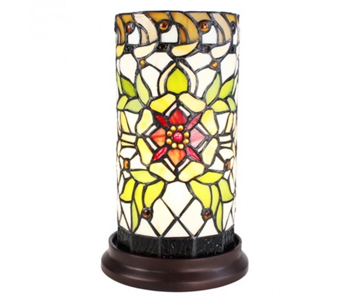 Válcovitá stolní lampa Tiffany s květinou Flo - Ø 15*26 cm E14/max 1*40W Clayre & Eef
