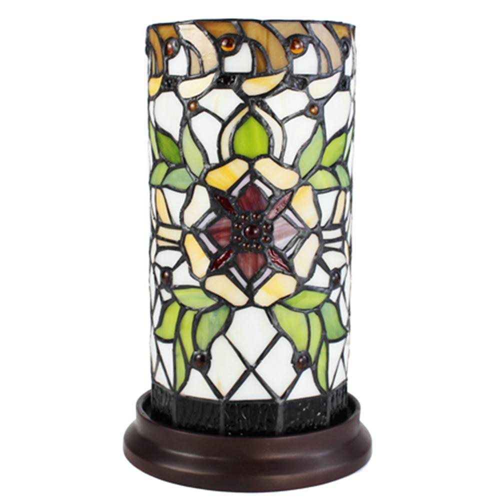 Válcovitá stolní lampa Tiffany s květinou Flo - Ø 15*26 cm E14/max 1*40W Clayre & Eef Válcovitá stolní lampa Tiffany s květinou Flo - Ø 15*26 cm E14/max 1*40W Clayre & Eef