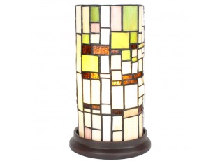 Béžovo-zelená válcovitá stolní Tiffany lampa - Ø 15*26 cm E14/max 1*40W