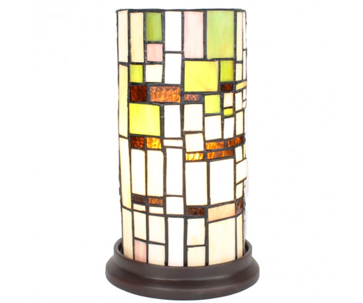 Béžovo-zelená válcovitá stolní Tiffany lampa - Ø 15*26 cm E14/max 1*40W Clayre & Eef