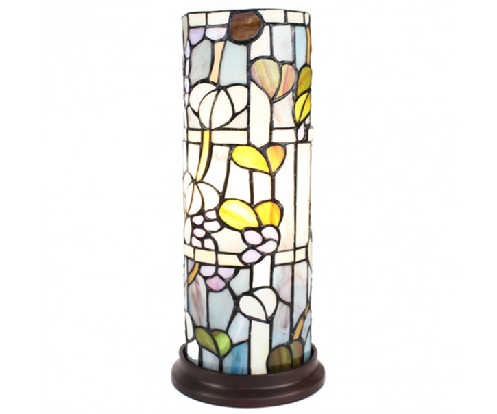 Válcovitá stolní lampa Tiffany s kvítky Vistaria - Ø 15*36 cm E14/max 1*40W Clayre & Eef