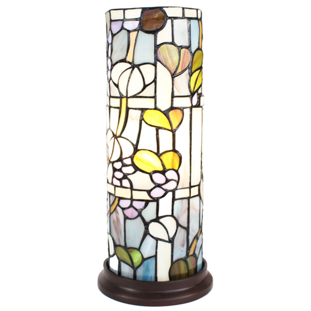 Válcovitá stolní lampa Tiffany s kvítky Vistaria - Ø 15*36 cm E14/max 1*40W