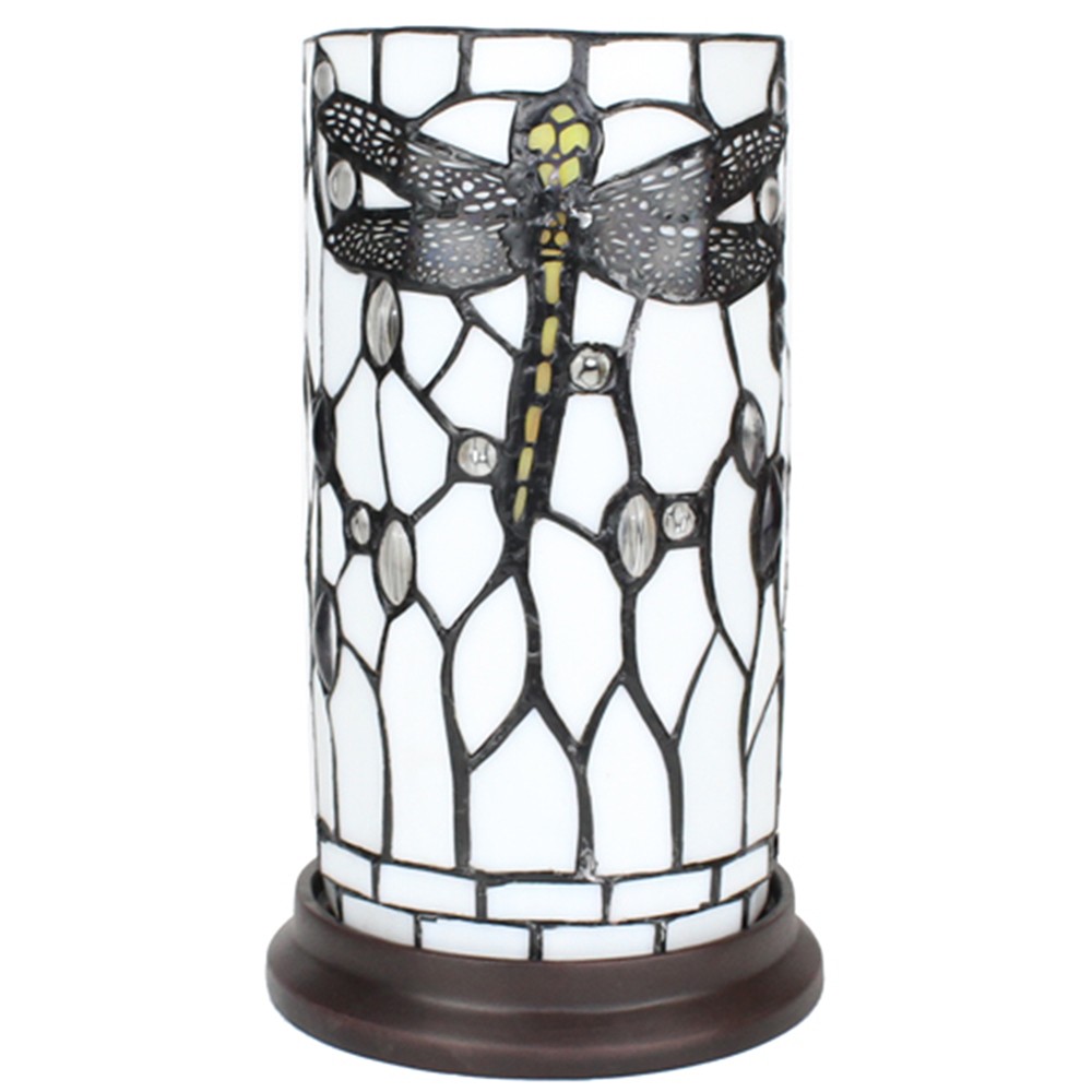 Bílá válcovitá stolní lampa Tiffany s vážkou DragonFly - Ø 15*26 cm E14/max 1*40W Clayre & Eef Bílá válcovitá stolní lampa Tiffany s vážkou DragonFly - Ø 15*26 cm E14/max 1*40W Clayre & Eef