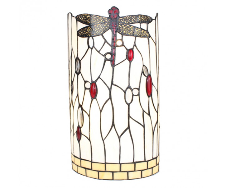 Bílá nástěnná lampa Tiffany s vážkou DragonFly - 20*10*36 cm E14/max 2*25W Clayre & Eef