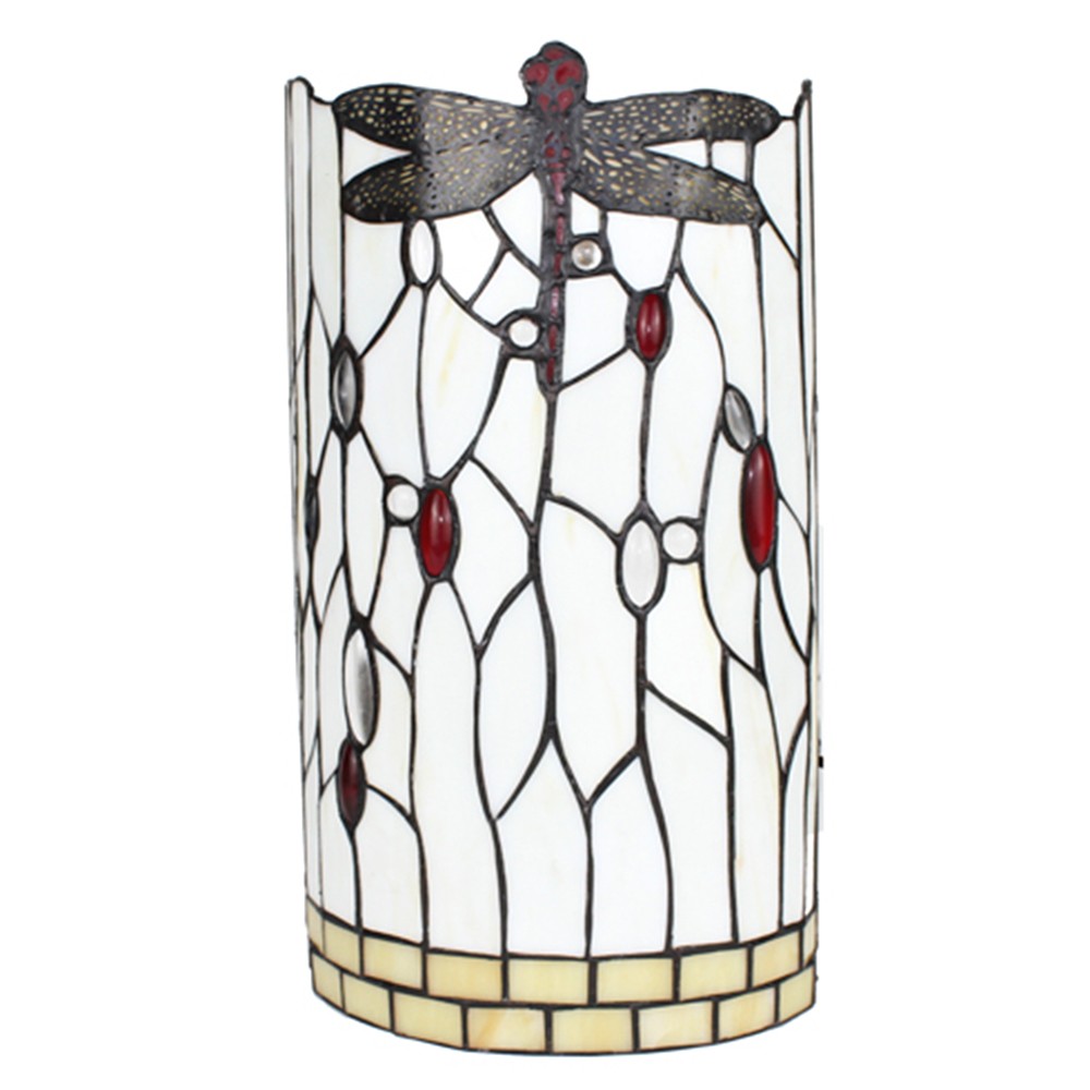Bílá nástěnná lampa Tiffany s vážkou DragonFly - 20*10*36 cm E14/max 2*25W Clayre & Eef Bílá nástěnná lampa Tiffany s vážkou DragonFly - 20*10*36 cm E14/max 2*25W Clayre & Eef