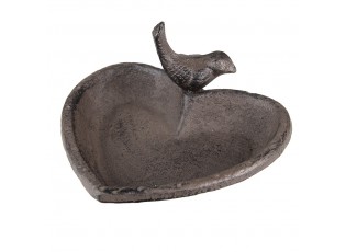 Hnědé litinové pítko/ krmítko pro ptáčky ve tvaru srdce - 16*14*8 cm