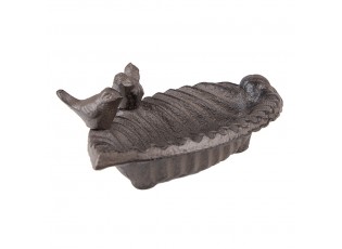 Hnědé litinové pítko/ krmítko pro ptáčky ve tvaru listu - 19*10*5 cm