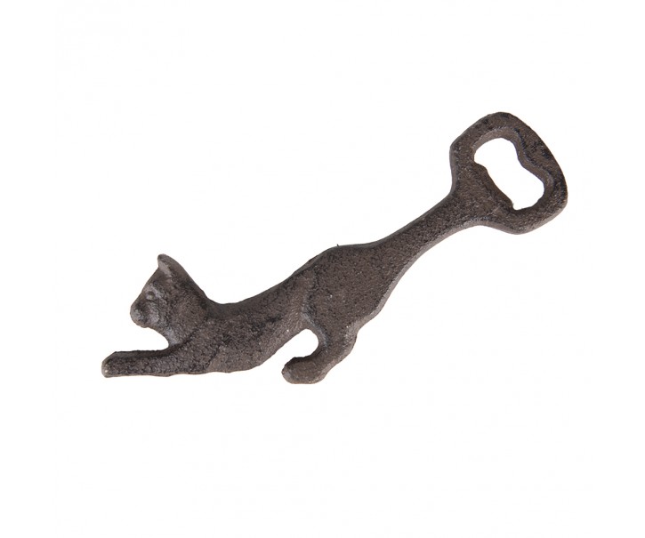 Hnědý litinový otvírák na láhve kočka - 17*9*1 cm Clayre & Eef