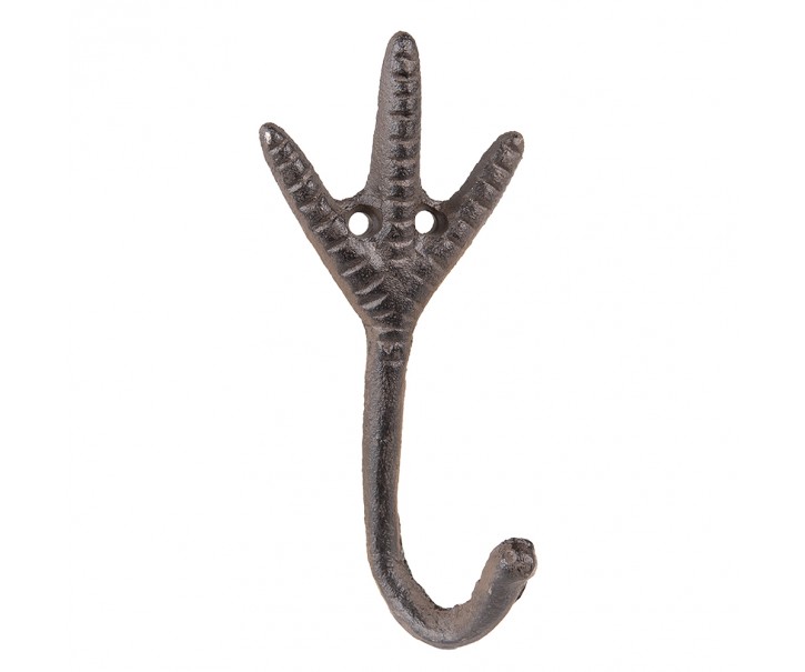 Hnědý nástěnný litinový háček s kuřecí nohou - 7*5*14 cm Clayre & Eef