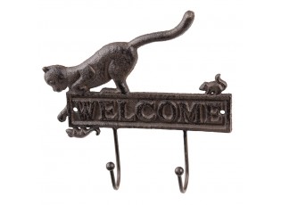 Nástěnný litinový věšák s kočkou a myší Welcome - 22*5*20 cm
