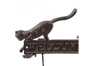 Nástěnný litinový věšák s kočkou a myší Welcome - 22*5*20 cm
