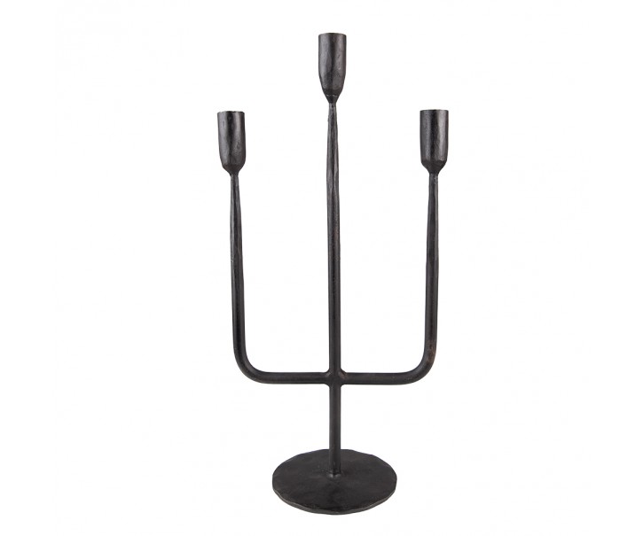 Černý antik kovový 3-ramenný svícen Hillo - 21*12*43 cm Clayre & Eef