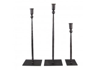 3ks černý antik kovaný svícen Hillo - 16*10*52 / 16*10*49 / 10*9*35 cm