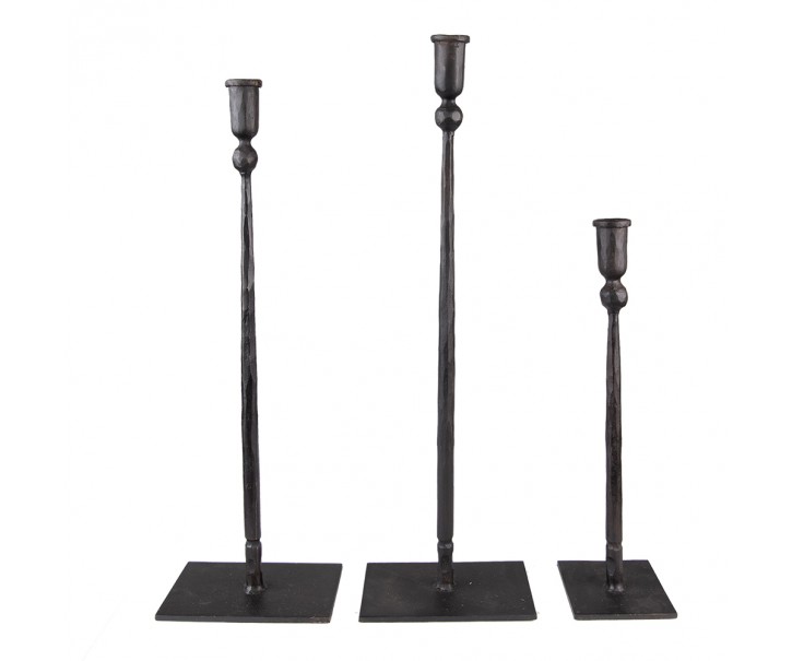 3ks černý antik kovaný svícen Hillo - 16*10*52 / 16*10*49 / 10*9*35 cm Clayre & Eef
