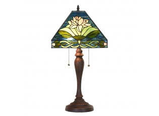 Modrá stolní lampa Tiffany s leknínem Waterlily - 31*31*61 cm E27/max 2*60W