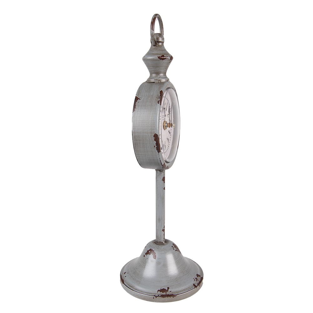 Šedé antik kovové stolní hodiny - 12*12*38 cm / 1*AA Clayre & Eef Šedé antik kovové stolní hodiny - 12*12*38 cm / 1*AA Clayre & Eef